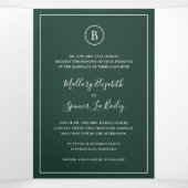 森伝統的緑エレガントな結婚式 三つ折り招待状 (内部中)