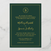 森伝統的緑エレガントな結婚式 箔招待状 (正面)