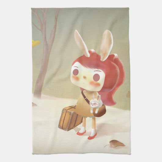 森失ったの小さな女の子 キッチンタオル (縦)