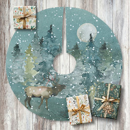 森威厳のあるに入る満月の雪 ブラッシュドポリエステルツリースカート