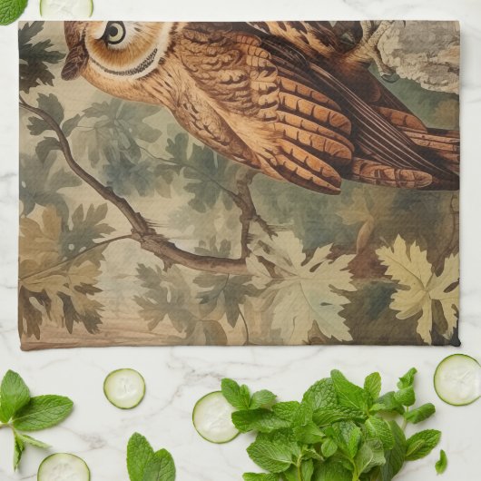 森威厳のあるのフクロウ キッチンタオル (折り畳み)