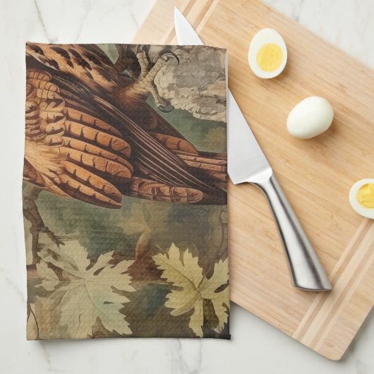 森威厳のあるのフクロウ キッチンタオル (四つ折り)