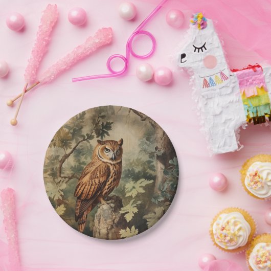 森威厳のあるのフクロウ ペーパープレート (パーティー)