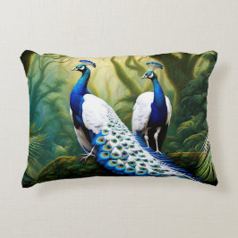 森威厳のあるの白と青の孔雀 アクセントクッション