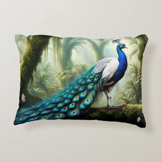 森威厳のあるの白と青の孔雀 アクセントクッション (裏面)