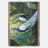 森威厳のあるの白と青の孔雀 スローブランケット (正面縦)