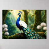 森威厳のあるの白と青の孔雀 ポスター (正面)