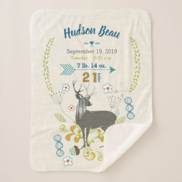 森子供部屋鹿葉花柄誕生スタット シェルパブランケット