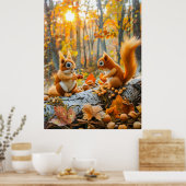 森感じの床にドングリを集めるリス ポスター (キッチン)