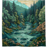 森日本の風景アニメアートスタイル シャワーカーテン (正面)