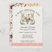 森林おとぎ話のウサギの女の子のベビーシャワーの芸術 招待状 (正面/裏面)