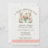 森林おとぎ話のウサギの女の子のベビーシャワーの芸術 招待状 (正面)