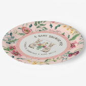 森林おとぎ話のウサギの花の女の子のベビーシャワー ペーパープレート (アングル)