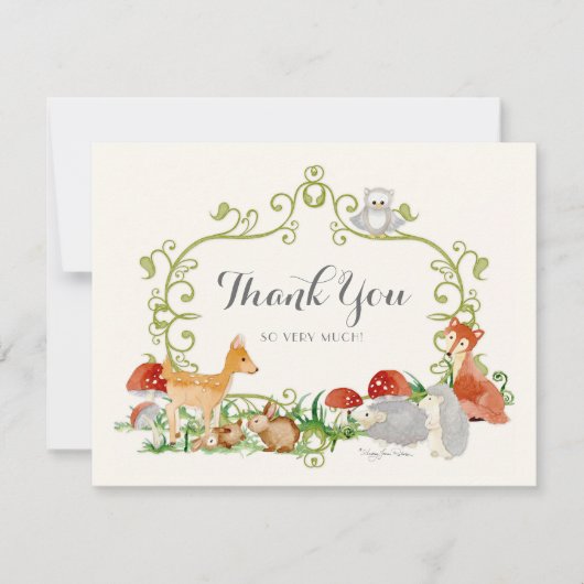 森林おとぎ話のベビーシャワーはノート感謝していしています サンキューカード (正面)