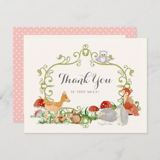 森林おとぎ話のベビーシャワーはノート感謝していしています サンキューカード (正面/裏面)
