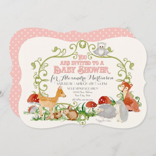 森林おとぎ話のベビーシャワー招待状カード 招待状 (正面/裏面)