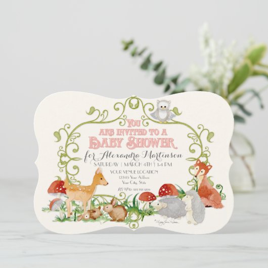 森林おとぎ話のベビーシャワー招待状カード 招待状 (スタンド正面)