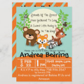 森林およびキツネのベビーシャワーの招待状 招待状 (正面/裏面)