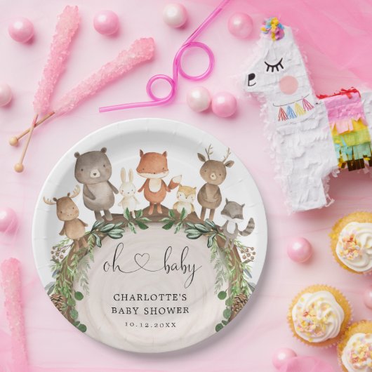 森林お洒落動物の緑のシャワー ペーパープレート (パーティー)