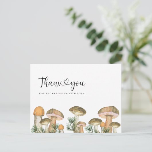 森林きのこ赤ちゃんシャワーサンキューカード ポストカード (スタンド正面)