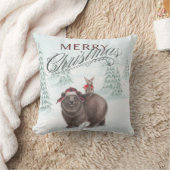 森林くまおよびバニーのメリークリスマスの枕 クッション (ブランケット)