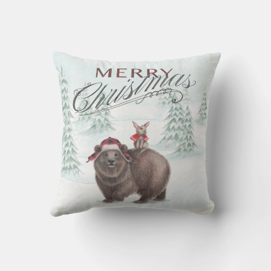 森林くまおよびバニーのメリークリスマスの枕 クッション (裏面)
