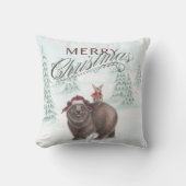 森林くまおよびバニーのメリークリスマスの枕 クッション (正面)