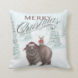 森林くまおよびバニーのメリークリスマスの枕 クッション