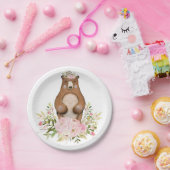 森林くまのピンクの花の森林女の子のベビーシャワー ペーパープレート (パーティー)