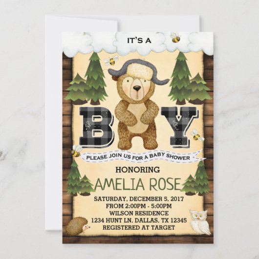 森林くまのベビーシャワーの招待状の招待 招待状 (正面)