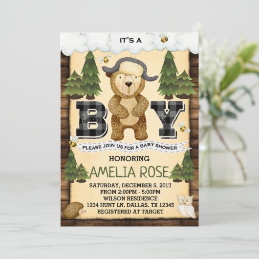 森林くまのベビーシャワーの招待状の招待 招待状 (スタンド正面)