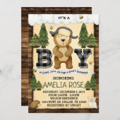 森林くまのベビーシャワーの招待状の招待 招待状 (正面/裏面)