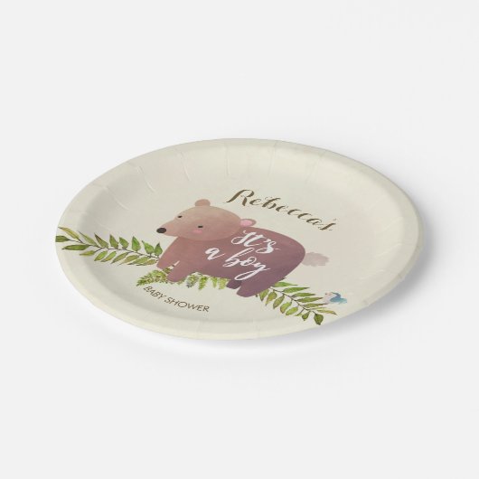 森林くまのベビーシャワーの紙皿男の子 ペーパープレート (アングル)