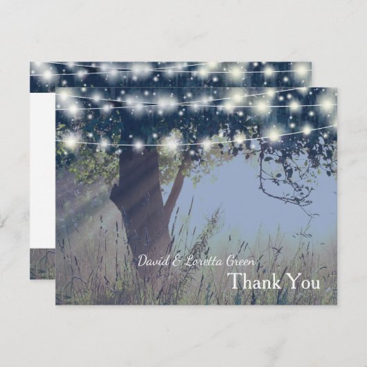 森林たそがれの豆電球は感謝していしています サンキューカード (正面/裏面)