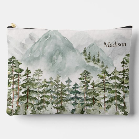 森林と山の自然水色 アクセサリーポーチ (正面)