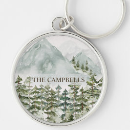 森林と山の自然水色 キーホルダー