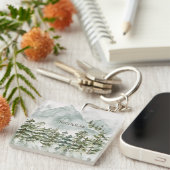 森林と山の自然水色 キーホルダー (正面右)