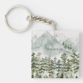 森林と山の自然水色 キーホルダー (正面)