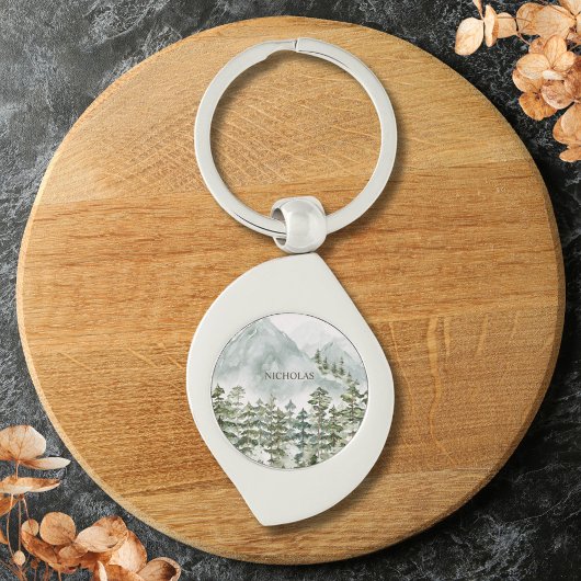 森林と山の自然水色 キーホルダー