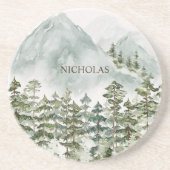 森林と山の自然水色 コースター (正面)
