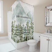 森林と山の自然水色 シャワーカーテン (インサイチュ)