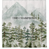 森林と山の自然水色 シャワーカーテン (正面)