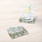 森林と山の自然水色 スクエアペーパーコースター (インサイチュ)