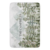 森林と山の自然水色 バスマット (正面縦)