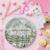 森林と山の自然水色 ペーパープレート (パーティー)