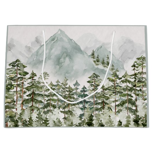 森林と山の自然水色 ラージペーパーバッグ (正面)