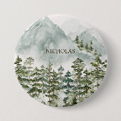 森林と山の自然水色 缶バッジ (正面)