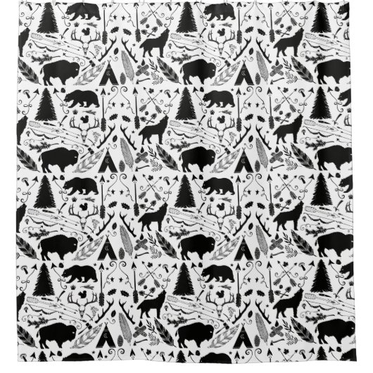 森林と牧草地の生き物アドベンチャーヒップスター シャワーカーテン (正面)