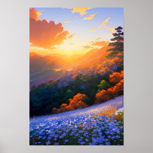 森林に満ちた渓谷の丘の上の景色 ポスター (正面)