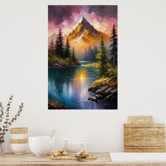 森林に覆われたエデンの平和な川 ポスター (キッチン)